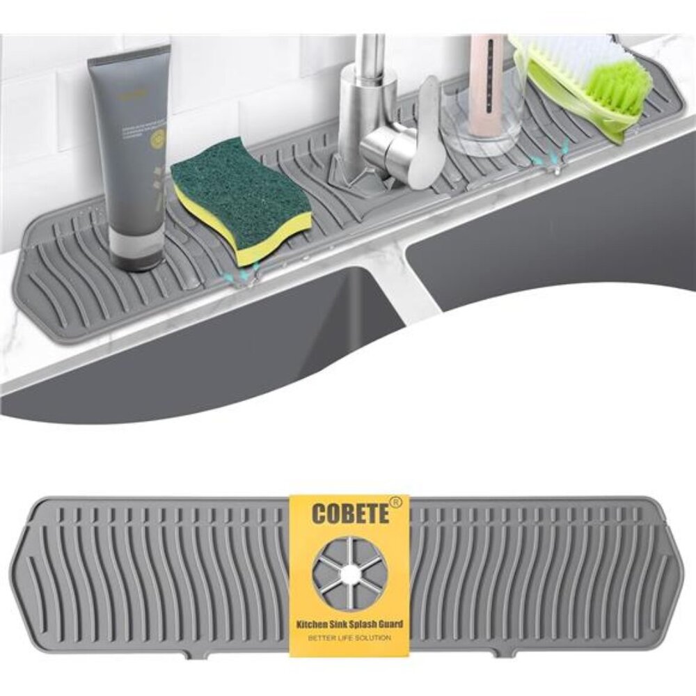 COBETE Kitchen Sink Splash Guard, 24in Faucet Mat Splash Catcher, Handle Drip
